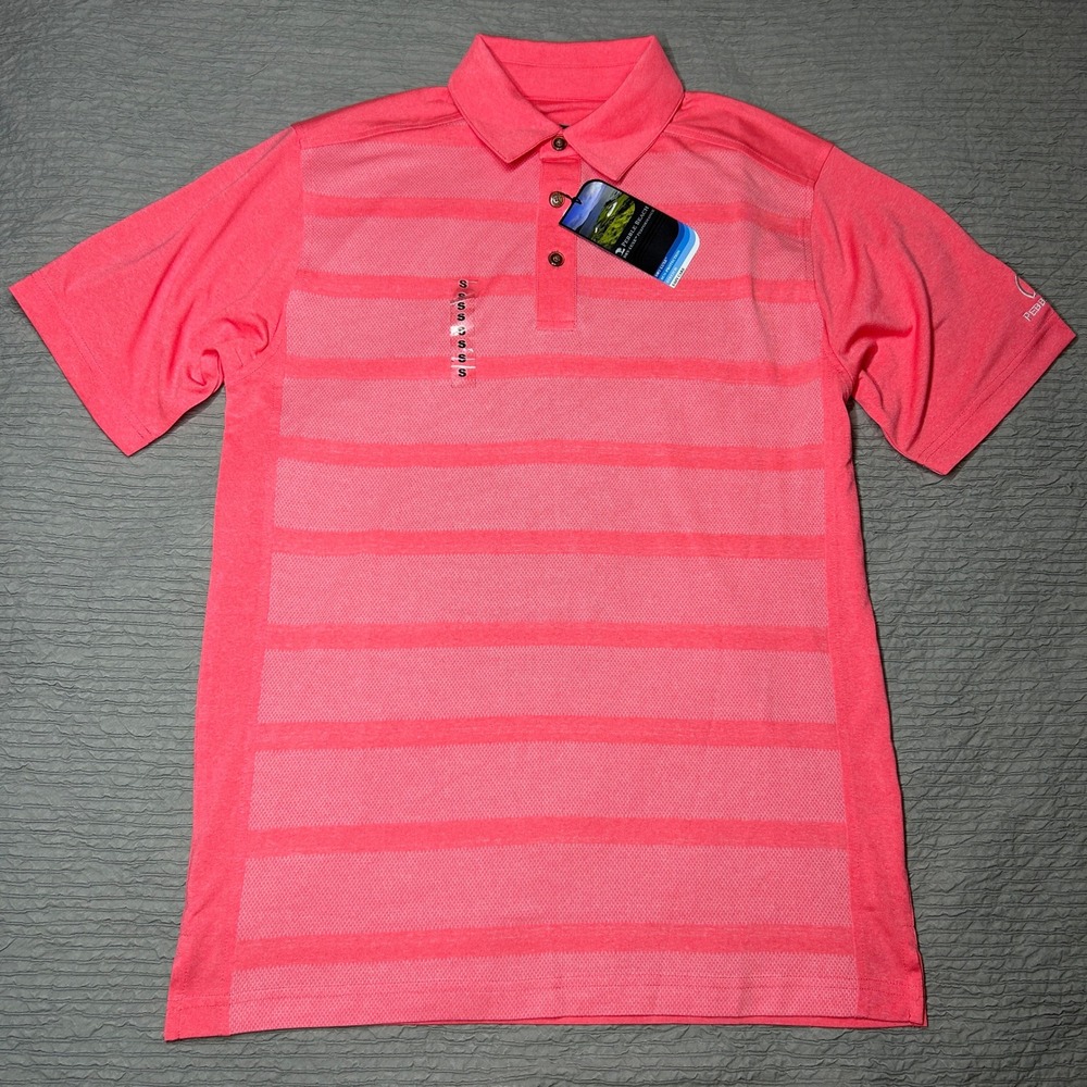 Pebble Beach Dry-Luxe Performance Golf Polo Pink Striped Sun Protection Small